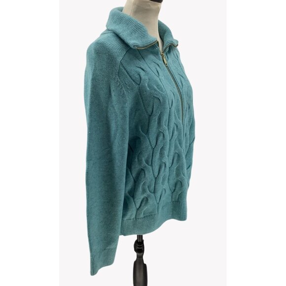 Talbots XL Petite Teal Cable Knit Full-Zip Cardigan Sweater Acrylic Blend - Picture 2 of 8